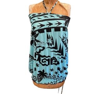 Missing Polynesia Blue Women's Top Blouse Aloha Hawaiian Aloha Size 2 (L/XL)